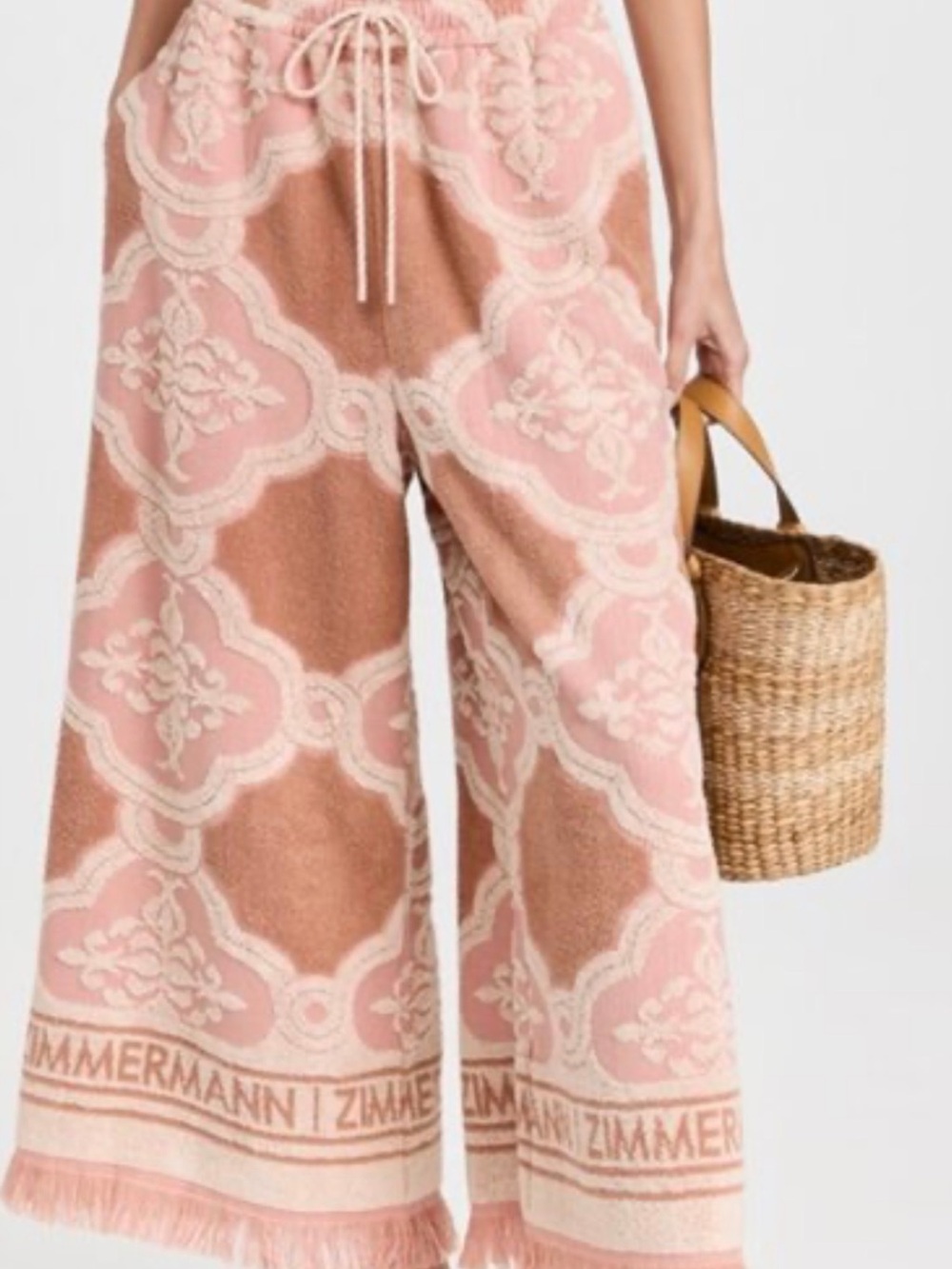 Zimmermann Pink, Tan & Cream Patterned Wide-Leg Knit Pants Terry